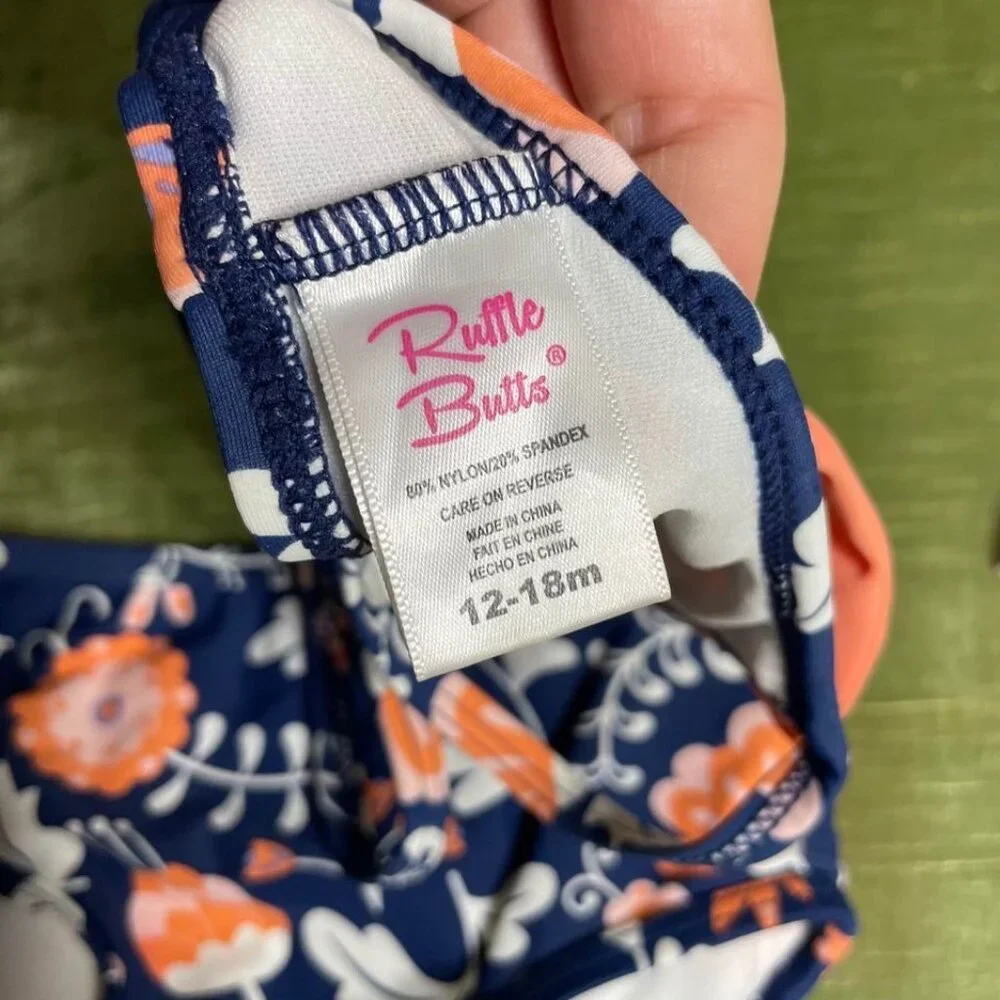 Ruffle Butts Botanical Beach Bow Bikini Size 12-18 Month 2 Piece Infant Girls